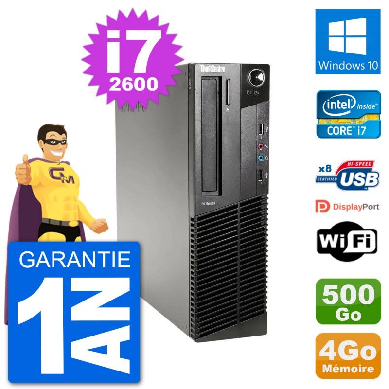 Lenovo M91p SFF Desktop Computer - Intel i7-2600, 4GB RAM, 500GB HDD, Windows 10, WiFi