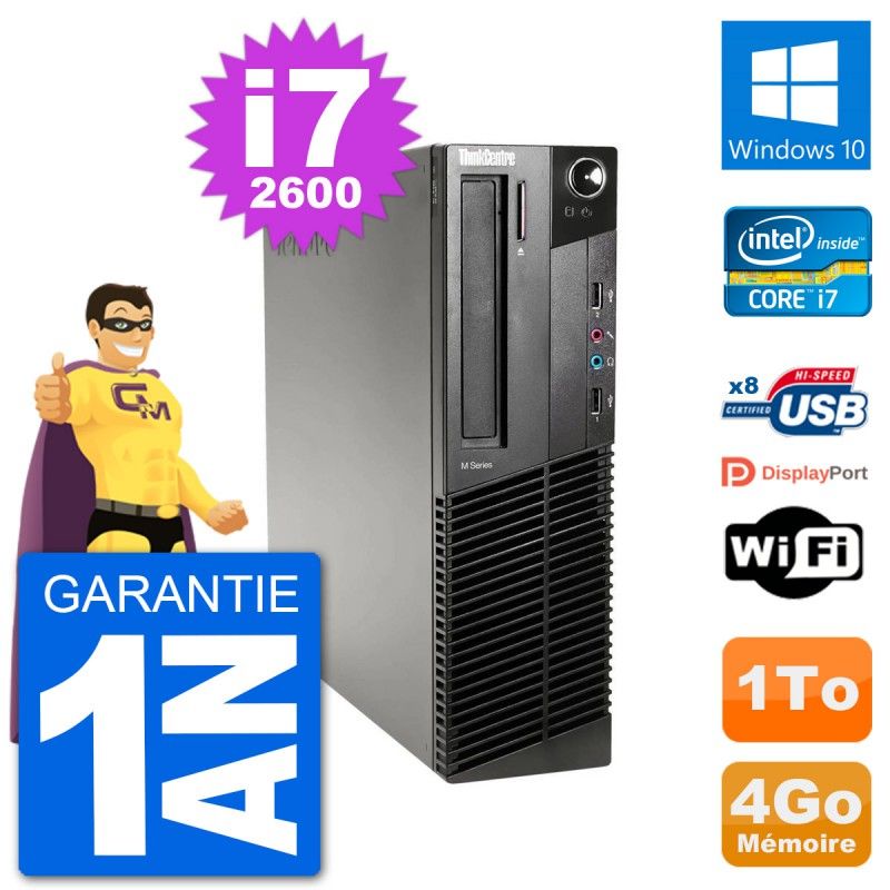 Lenovo M91p SFF Desktop Computer - Intel i7-2600, 4GB RAM, 1TB HDD, Windows 10, WiFi