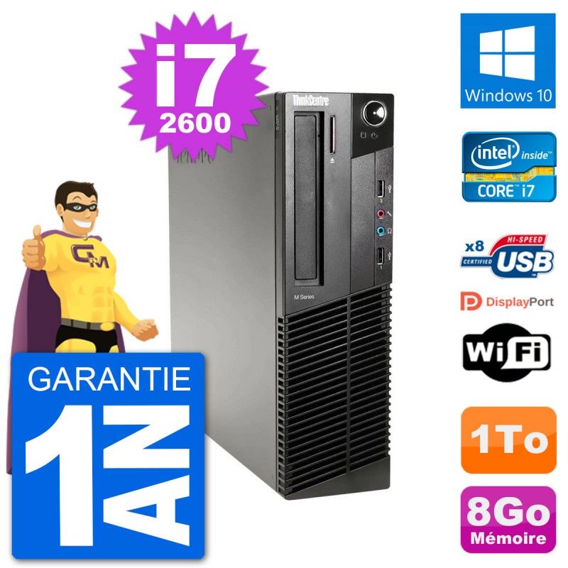 Lenovo M91p SFF Desktop Computer, Intel i7-2600, 8GB RAM, 1TB HDD, Windows 10, WiFi