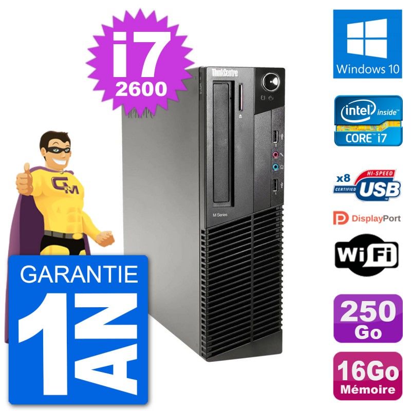 Lenovo M91p SFF Desktop Computer - Intel i7-2600, 16GB RAM, 250GB HDD, Windows 10, WiFi