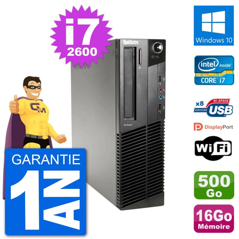 Lenovo M91p SFF Desktop PC - Intel Core i7-2600, 16GB RAM, 500GB HDD, Windows 10, WiFi