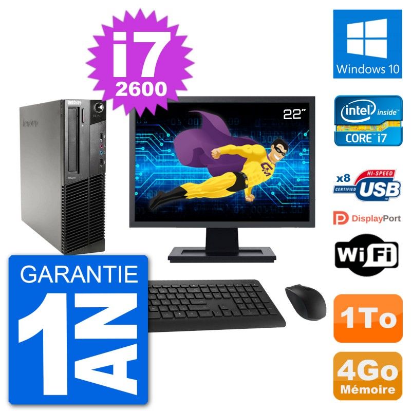 Lenovo M91p SFF Desktop Computer - 22" Screen, Intel i7-2600, 4GB RAM, 1TB HDD, Windows 10, WiFi