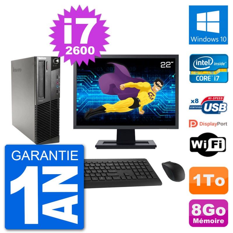 Lenovo M91p SFF Computer - 22" Screen, Intel i7-2600, 8GB RAM, 1TB HDD, Windows 10, WiFi
