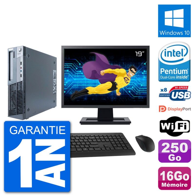 Lenovo M91p SFF Desktop PC - 19" Screen, Intel G630, 16GB RAM, 250GB HDD, Windows 10, WiFi