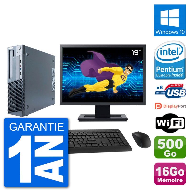 Lenovo M91p SFF Computer - 19" Screen, Intel G630, 16GB RAM, 500GB HDD, Windows 10, Wifi