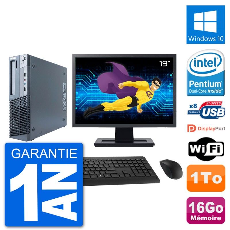 Lenovo M91p SFF Desktop PC - 19" Screen, Intel G630, 16GB RAM, 1TB HDD, Windows 10, Wifi