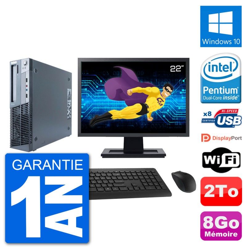 Lenovo M91p SFF Desktop Computer - 22" Screen, Intel G630, 8GB RAM, 2TB Hard Drive, Windows 10, WiFi
