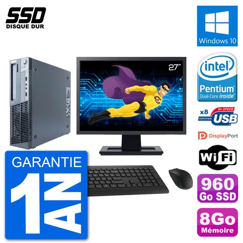 Lenovo M91p SFF Desktop Computer - 27" Screen, Intel G630, 8GB RAM, 960GB SSD, Windows 10, WiFi