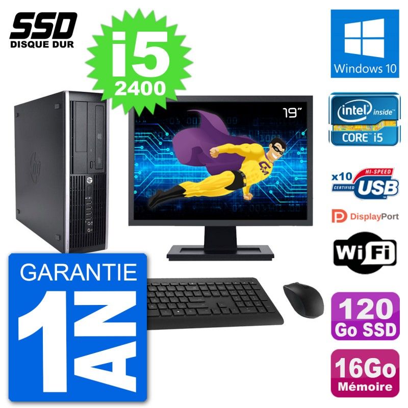 HP 8200 Elite SFF PC - 19" Screen, Intel i5-2400, 16GB RAM, 120GB SSD, Windows 10, Wifi