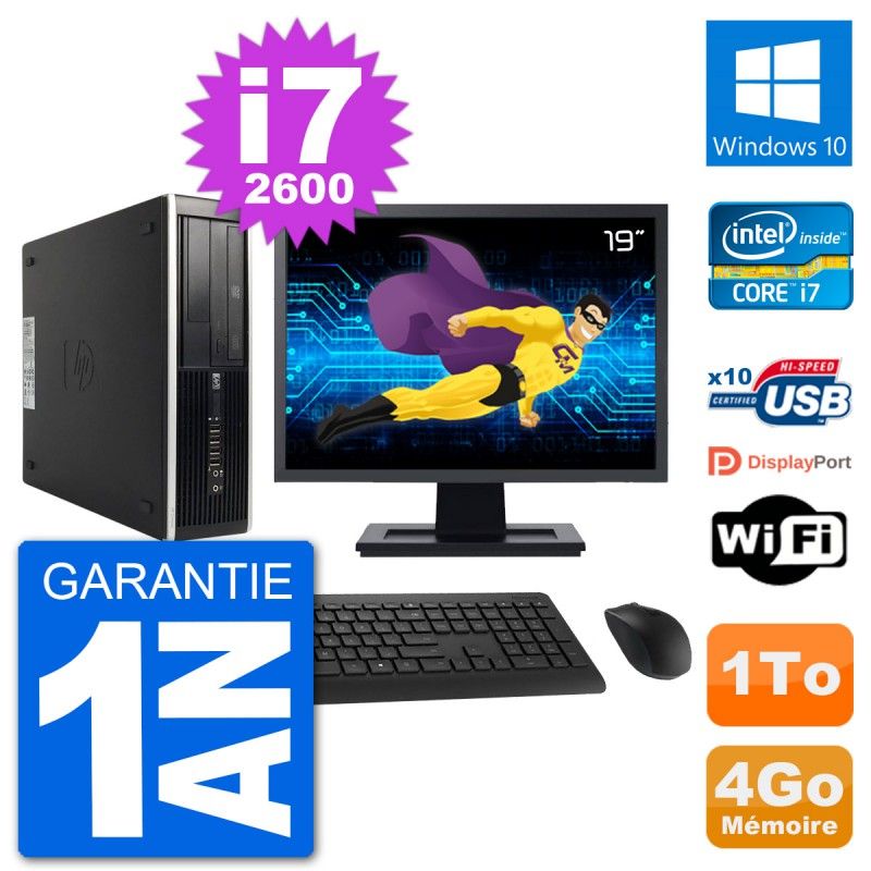 HP 8200 Elite SFF Computer | 19" Screen | Intel i7-2600 | 4GB RAM | 1TB HDD | Windows 10 | WiFi