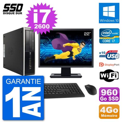 HP 8200 Elite SFF Computer - 22" Screen, Intel i7-2600, 4GB RAM, 960GB SSD, Windows 10, Wi-Fi