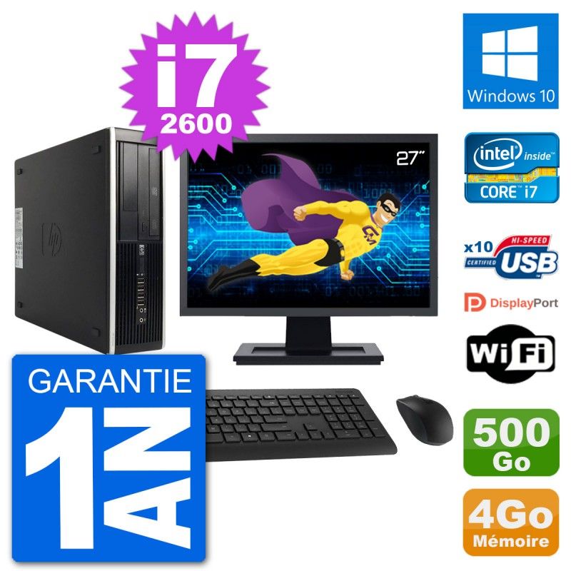HP 8200 Elite SFF PC - 27" Screen, Intel i7-2600, 4GB RAM, 500GB HDD, Windows 10, WiFi