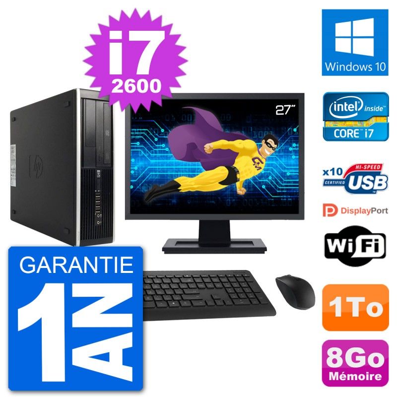 PC de escritorio HP 8200 Elite SFF - Pantalla de 27', Intel i7-2600, 8 GB de RAM, Disco duro de 1 TB, Windows 10, WiFi