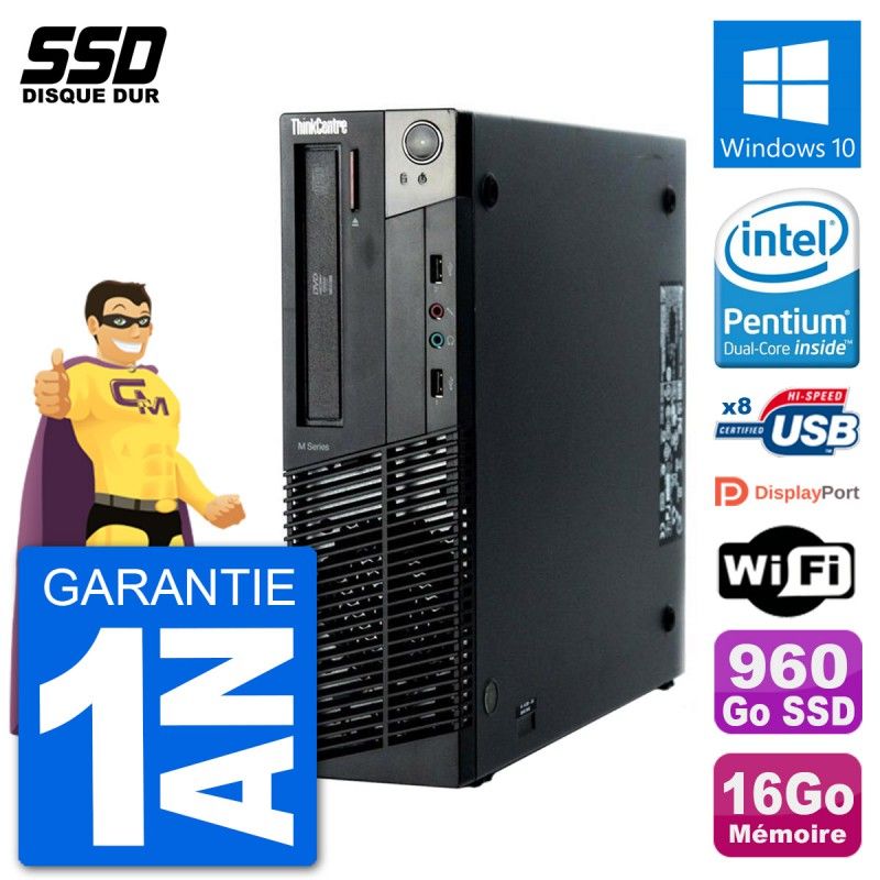 Lenovo ThinkCentre M92p SFF Desktop - Intel Pentium G630, 16GB RAM, 960GB SSD, Windows 10, Wifi
