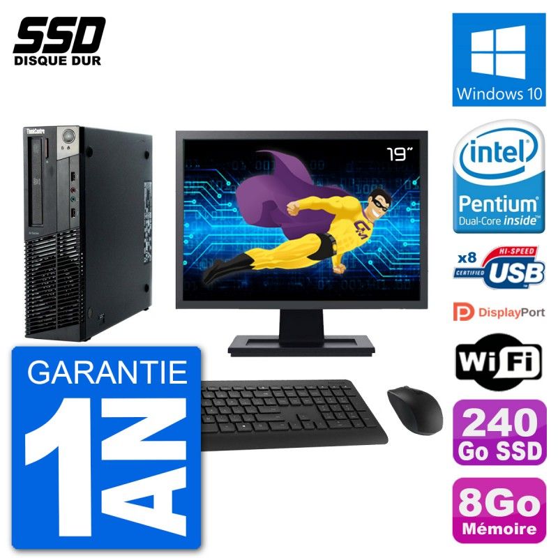 Computadora de escritorio Lenovo M92p SFF, pantalla de 19'', procesador Intel G630, 8 GB de RAM, 240 GB SSD, Windows 10, Wifi