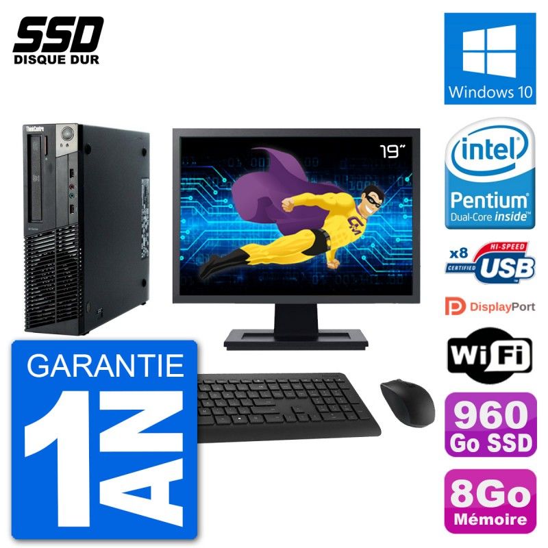 Computadora de escritorio Lenovo M92p SFF, Pantalla de 19', Procesador Intel G630, 8 GB de RAM, 960 GB SSD, Windows 10, Wifi