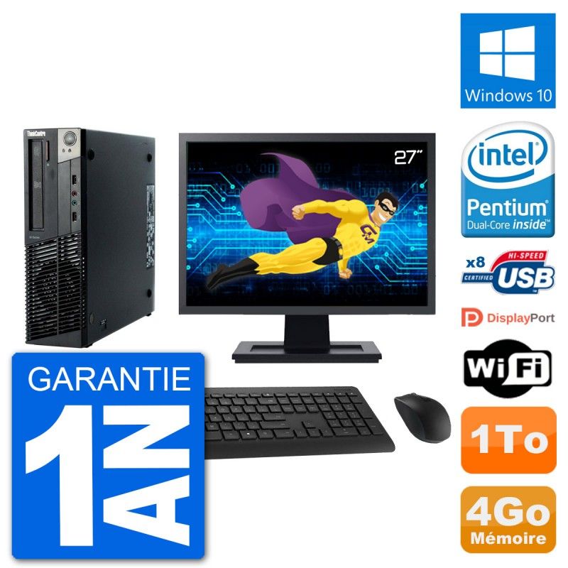 Lenovo M92p SFF Desktop Computer - 27" Screen, Intel Pentium G630, 4GB RAM, 1TB HDD, Windows 10, WiFi