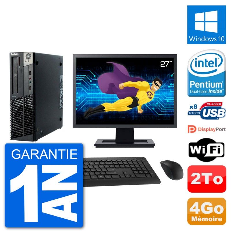 Lenovo M92p SFF Desktop Computer, 27" Screen, Intel G630, 4GB RAM, 2TB HDD, Windows 10, WiFi