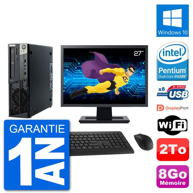 Lenovo M92p SFF Desktop PC - 27" Screen, Intel G630, 8GB RAM, 2TB HDD, Windows 10, WiFi