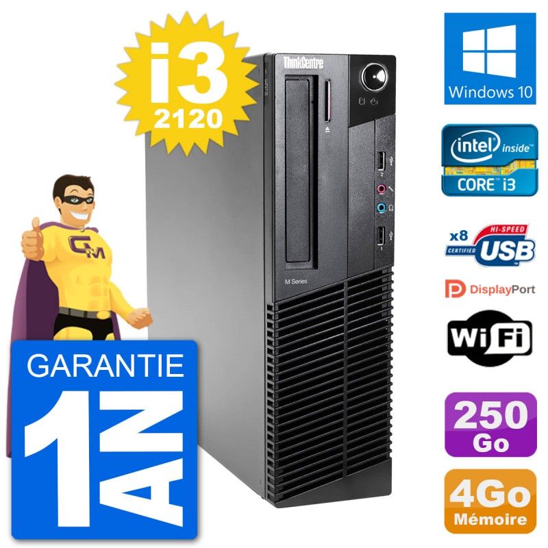 Lenovo M92p SFF Desktop Computer - Intel i3-2120, 4GB RAM, 250GB HDD, Windows 10, Wifi