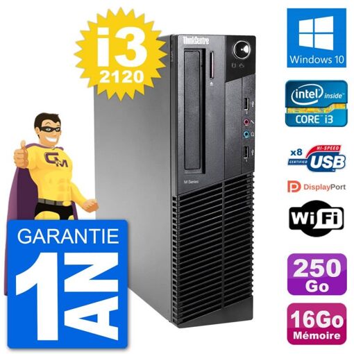 Lenovo M92p SFF Desktop PC - Intel i3-2120, 16GB RAM, 250GB HDD, Windows 10, WiFi