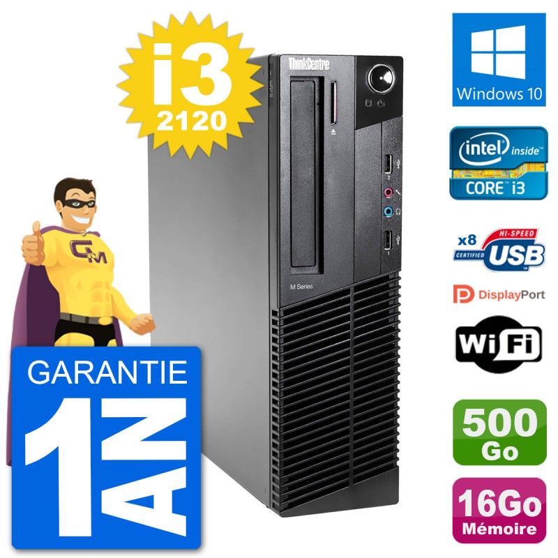 PC de escritorio Lenovo M92p SFF - Procesador Intel i3-2120, 16GB RAM, 500GB HDD, Windows 10, WiFi