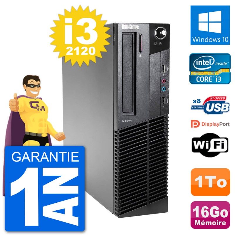 Lenovo M92p SFF Desktop Computer - Intel i3-2120, 16GB RAM, 1TB HDD, Windows 10, WiFi
