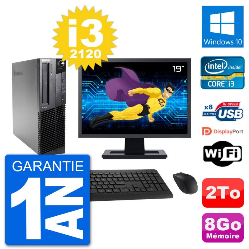 Lenovo M92p SFF Computer - 19" Screen, Intel i3-2120, 8GB RAM, 2TB HDD, Windows 10, WiFi
