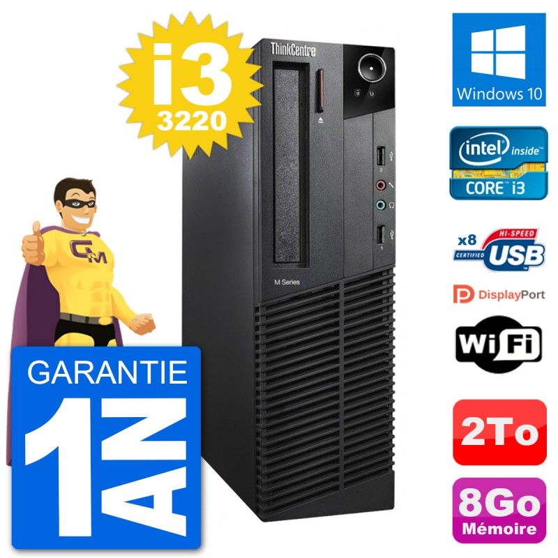 Lenovo M92p SFF Desktop Computer - Intel i3-3220, 8GB RAM, 2TB HDD, Windows 10, WiFi