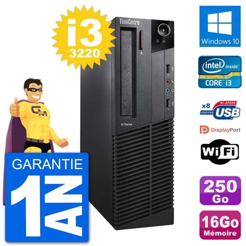 Lenovo M92p SFF Desktop Computer - Intel i3-3220, 16GB RAM, 250GB HDD, Windows 10, WiFi