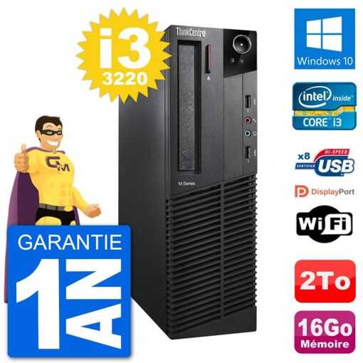 Lenovo M92p SFF Desktop PC - Intel i3-3220, 16GB RAM, 2TB HDD, Windows 10, WiFi