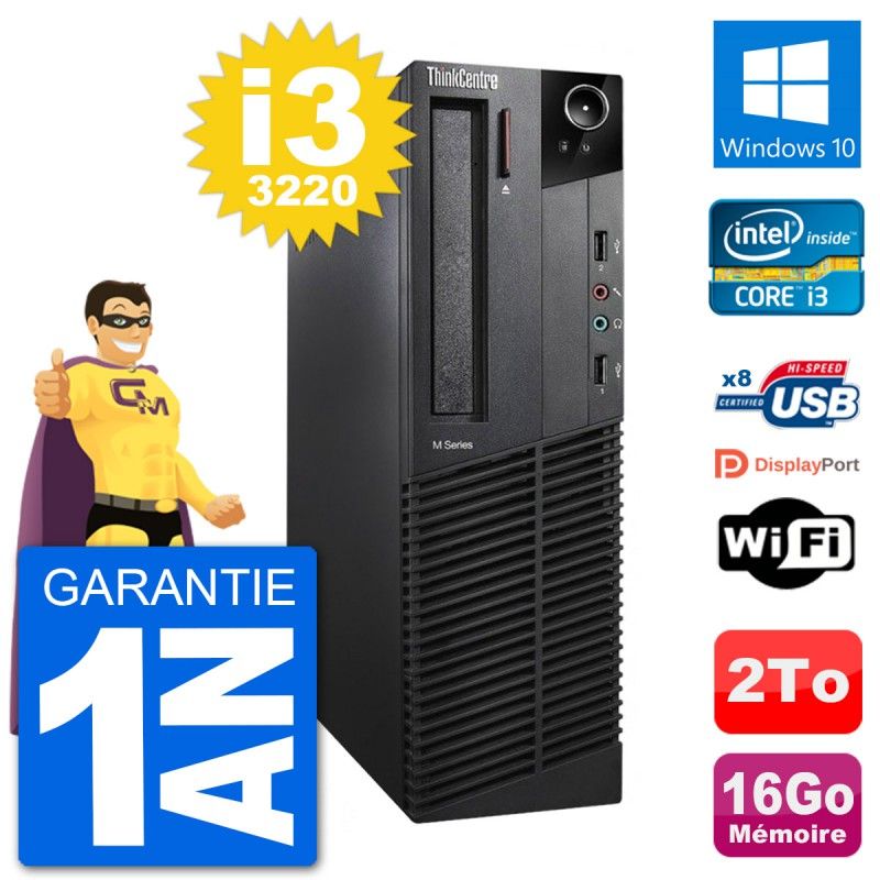 Lenovo M92p SFF Desktop PC - Intel i3-3220, 16GB RAM, 2TB HDD, Windows 10, WiFi