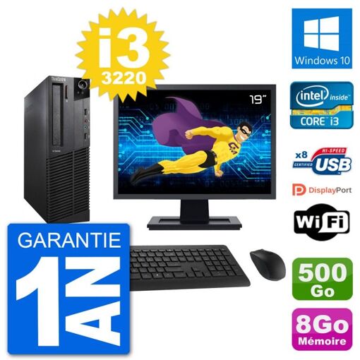 Lenovo M92p SFF Desktop Computer - 19" Screen, Intel i3-3220, 8GB RAM, 500GB HDD, Windows 10, Wifi