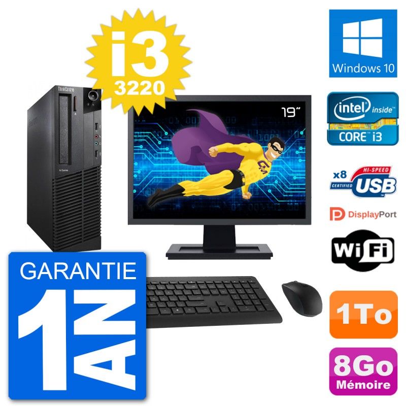 Lenovo M92p SFF Desktop Computer - 19" Screen, Intel i3-3220, 8GB RAM, 1TB HDD, Windows 10, WiFi