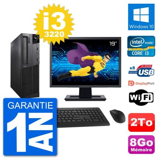 Lenovo M92p SFF Desktop Computer, 19" Screen, Intel i3-3220, 8GB RAM, 2TB HDD, Windows 10, WiFi