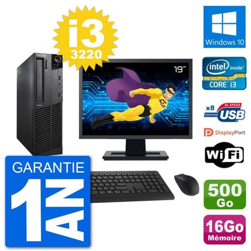 Lenovo M92p SFF Desktop Computer - 19" Screen, Intel i3-3220, 16GB RAM, 500GB HDD, Windows 10, WiFi