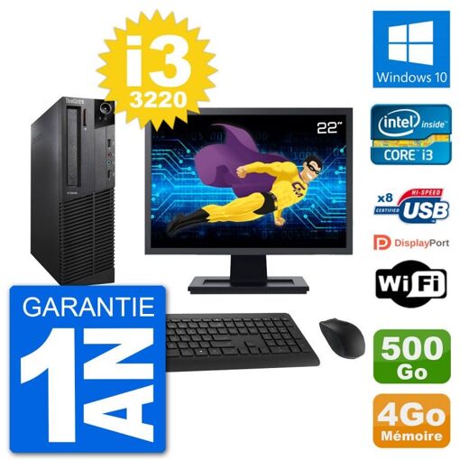 Lenovo M92p SFF Desktop Computer, 22" Screen, Intel i3-3220, 4GB RAM, 500GB HDD, Windows 10, WiFi