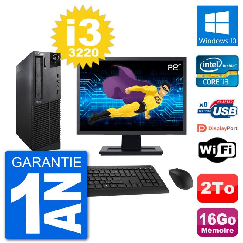Lenovo M92p SFF Desktop Computer - 22" Screen, Intel i3-3220, 16GB RAM, 2TB HDD, Windows 10, WiFi