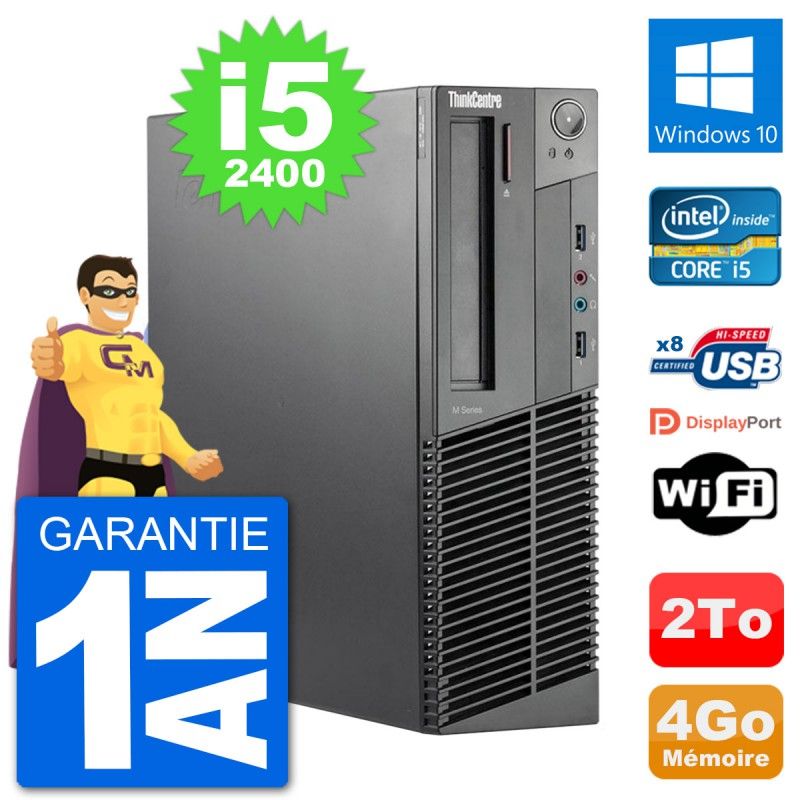 PC de escritorio Lenovo M92p SFF - Procesador Intel i5-2400, 4GB de RAM, 2TB HDD, Windows 10, WiFi