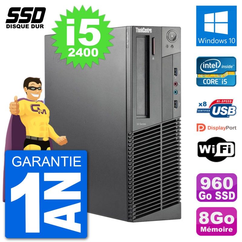 Lenovo ThinkCentre M92p SFF Desktop PC - Intel i5-2400, 8GB RAM, 960GB SSD, Windows 10, WiFi