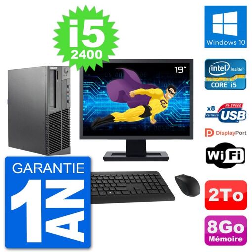 Lenovo M92p SFF PC - 19" Screen, Intel i5-2400, 8GB RAM, 2TB Hard Drive, Windows 10, WiFi