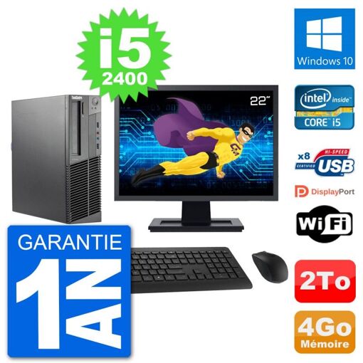 Lenovo M92p SFF Desktop Computer, 22" Screen, Intel i5-2400, 4GB RAM, 2TB HDD, Windows 10, Wifi