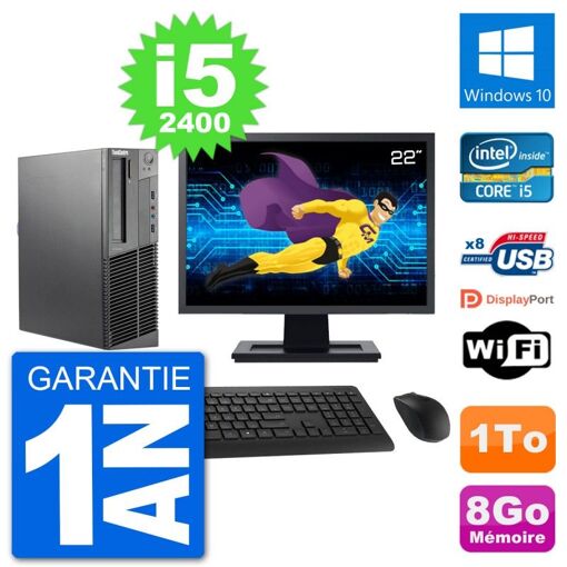 Lenovo M92p SFF Desktop Computer - 22" Screen, Intel i5-2400, 8GB RAM, 1TB HDD, Windows 10, WiFi