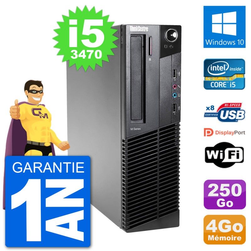 Lenovo M92p SFF Desktop Computer - Intel i5-3470, 4GB RAM, 250GB HDD, Windows 10, WiFi