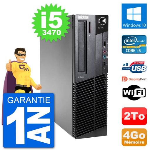 Lenovo M92p SFF Desktop Computer - Intel i5-3470, 4GB RAM, 2TB HDD, Windows 10, WiFi