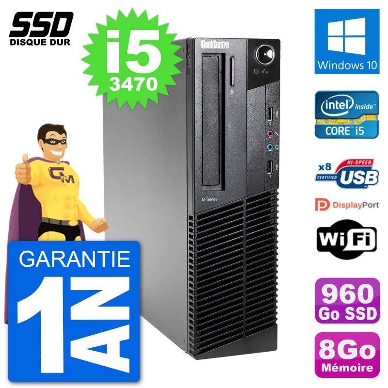 Lenovo ThinkCentre M92p SFF Desktop PC - Intel i5-3470, 8GB RAM, 960GB SSD, Windows 10, WiFi