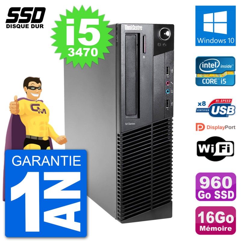 Lenovo ThinkCentre M92p SFF Desktop - Intel i5-3470, 16GB RAM, 960GB SSD, Windows 10, Wifi