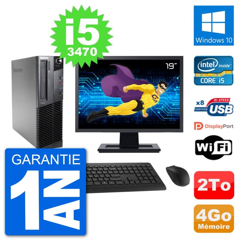 Lenovo M92p SFF Desktop Computer - 19" Screen, Intel i5-3470, 4GB RAM, 2TB HDD, Windows 10, WiFi