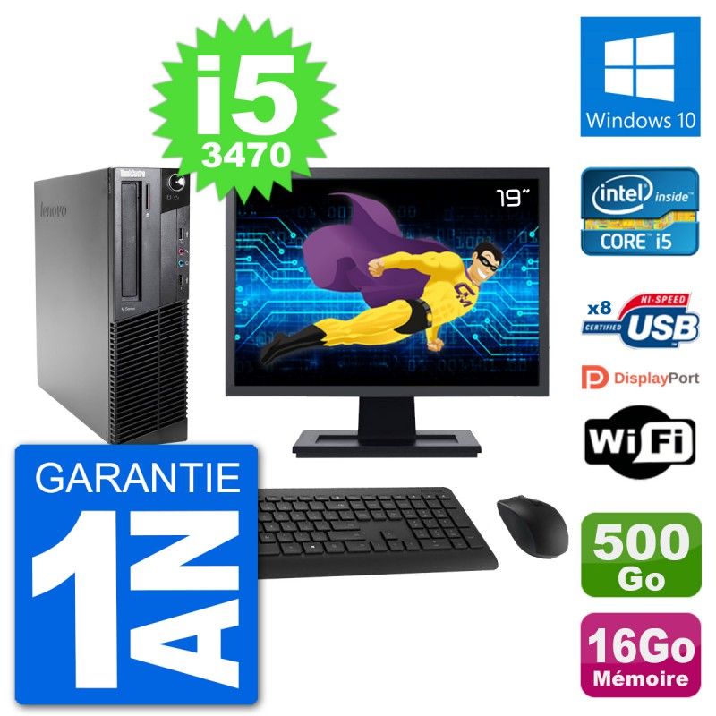 Lenovo M92p SFF Desktop Computer, 19" Screen, Intel i5-3470, 16GB RAM, 500GB HDD, Windows 10, WiFi