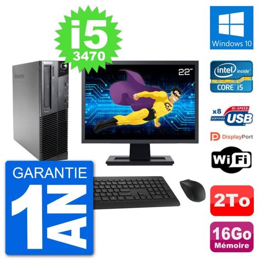 Lenovo M92p SFF Computer - 22" Screen, Intel i5-3470, 16GB RAM, 2TB HDD, Windows 10, WiFi